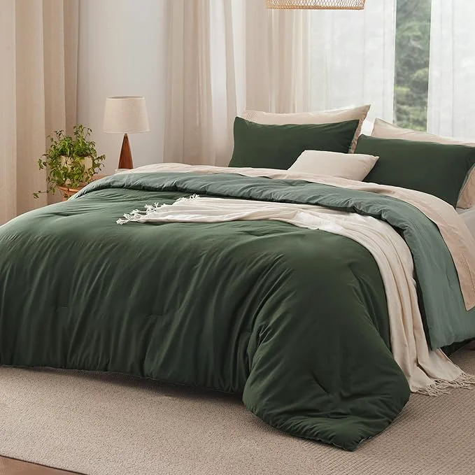 Official Bedsure Queen Comforter Set Dark Olive Green Soft Prewashed Bedding for All Seasons 3 Pieces GentleSoft™ Bed Set 1 Lightweight Comforter 90 quot x90 quot and 2 Pillowcases 20 quot x26 quot Top-Quality