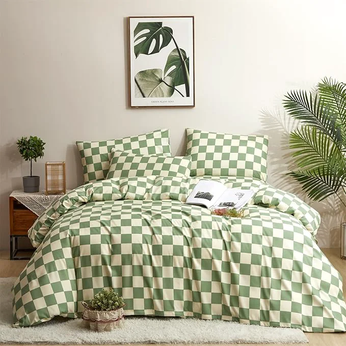 Refined Houseri Green and White Plaid Comforter Set Twin Boys Girls Kids Sage Green Bedding Sets Twin Size Light Green Grid Comforters Soft Beige Green Buffalo Checkered Quilt Light Green Gingham Bed Twin Optimized
