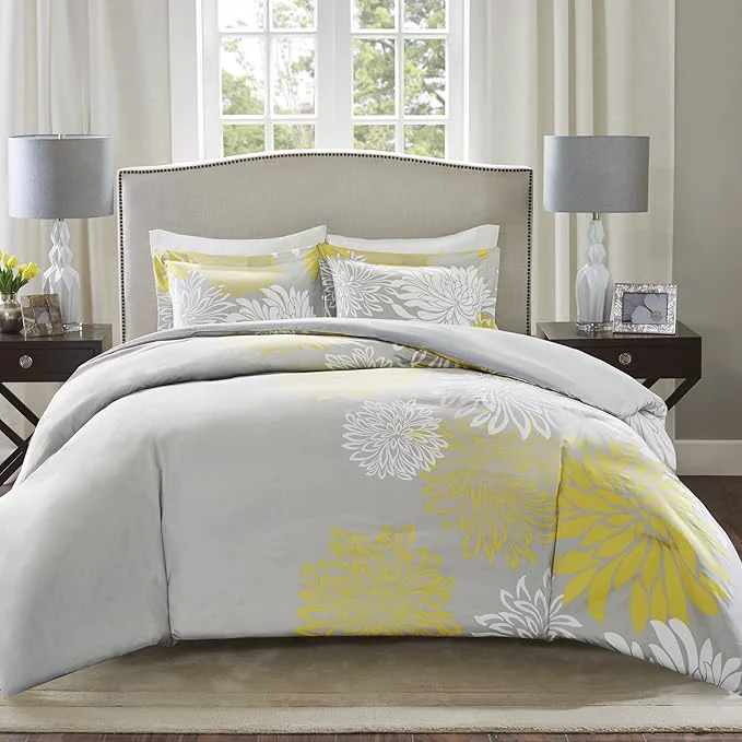 Practical Comfort Spaces Enya Comforter Set-Modern Floral Design All Season Down Bedding Matching Shams Bedskirt Decorative Pillows King 104 quot x90 quot Yellow Relaxed