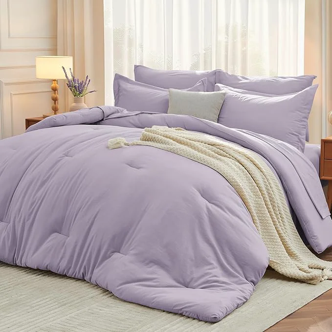 Professional MUXHOMO 7 Pieces Full Comforter Set Soft Bed in a Bag Full Size All Season Bedding Set with Comforter Flat Sheet Fitted Sheet Pillowcases amp Shams Lavender First-Class