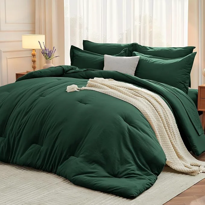 Official MUXHOMO 7 Pieces King Comforter Set Soft Bed in a Bag King Size All Season Bedding Set with Comforter Flat Sheet Fitted Sheet Pillowcases amp Shams Dark Emerald Green User-Friendly