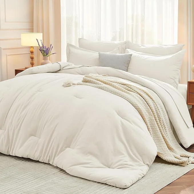 Quality MUXHOMO 7 Pieces California King Comforter Set Soft Bed in a Bag Cal King Size All Season Bedding Set with Comforter Flat Sheet Fitted Sheet Pillowcases amp Shams Ivory Professional