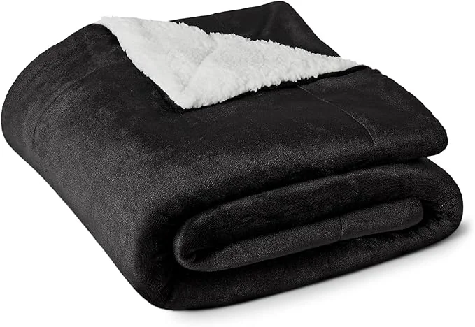Clean Amazon Basics Reversible Sherpa Throw Blanket Black 50 quot x60 quot Convenient