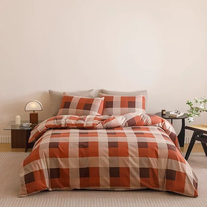 Advanced Houseri Red Plaid Comforter Set Queen Vintage Grid Bedding Sets Crafted