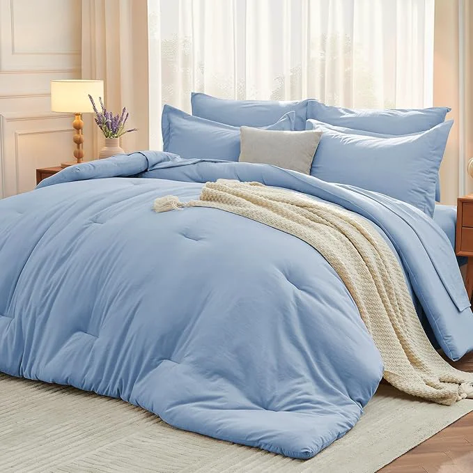 Elite MUXHOMO 5 Pieces Twin Comforter Set Soft Bed in a Bag Twin Size All Season Bedding Set with Comforter Flat Sheet Fitted Sheet Pillowcases amp Shams Greyish Blue Next-Generation