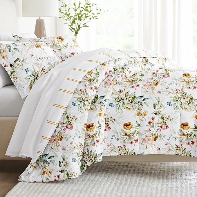 Crafted Linen Market Reversible Queen Size Comforter Set 3 Piece – Soft and Lightweight Down Comforter Queen Set – This Includes Your Queen Comforter and 2 Pillow Shams Pure