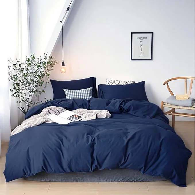 Long-Lasting Cottonight Navy Blue Comforter Set Twin Men Boys Navy Bedding Set Dark Blue Comforter Set Breathable Soft Quilts Blanket Dark Color Modern Solid Color Pure Blue Bedding Sets for Twin Bed Carefully Designed