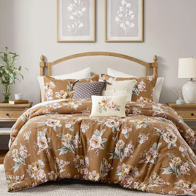 Optimized Madison Park Vintage Floral Reversible Comforters King Size Bed All Season Down Bedding Comforter Bedskirt Pillows Shams Salara Cal King Terracotta 7 Piece Reversible Environmentally Friendly