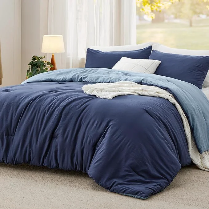 Breathable Bedsure Queen Comforter Set Navy Blue Soft Prewashed Bedding for All Seasons 3 Pieces GentleSoft™ Bed Set 1 Lightweight Comforter 90 quot x90 quot and 2 Pillowcases 20 quot x26 quot Original