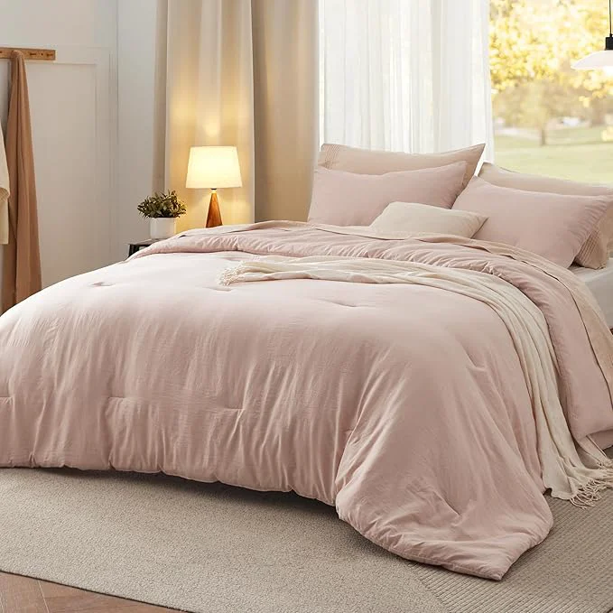 Safe Bedsure California King Comforter Set Light Pink Soft Prewashed Bedding for All Seasons 3 Pieces GentleSoft™ Bed Set 1 Lightweight Comforter 104 quot x96 quot and 2 Pillowcases 20 quot x36 quot Green
