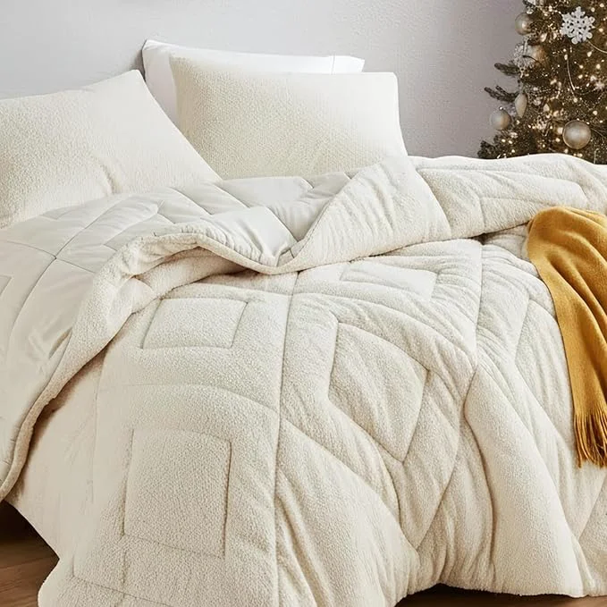 Certified Comfort Spaces Twin Comforter Set Reversible Feather-Soft Plush Comforters for Twin Size Bed All Season Lightweight Shearling Fleece Sherpa Comforter Twin Size Bed Set Twin Twin XL Ivory 2 Piece Responsible