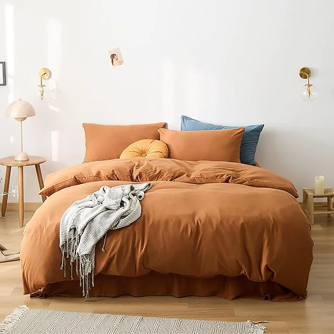 Verified Cottonight Pumpkin Comforter Set King Rust Terracotta Bedding Set Burnt Orange Solid Pumpkin Brown Blanket Quilts Soft Breathable Rust Caramel Comforter Set for King Bed Relaxed
