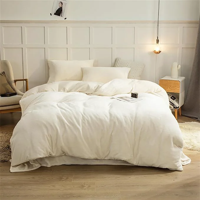 Original Design Cottonight White Velvet Comforter Set Cal King Fluffy Bedding Comforter Set California King Sherpa Micromink Winter Warm Cozy Super Soft Bedding Set Smart