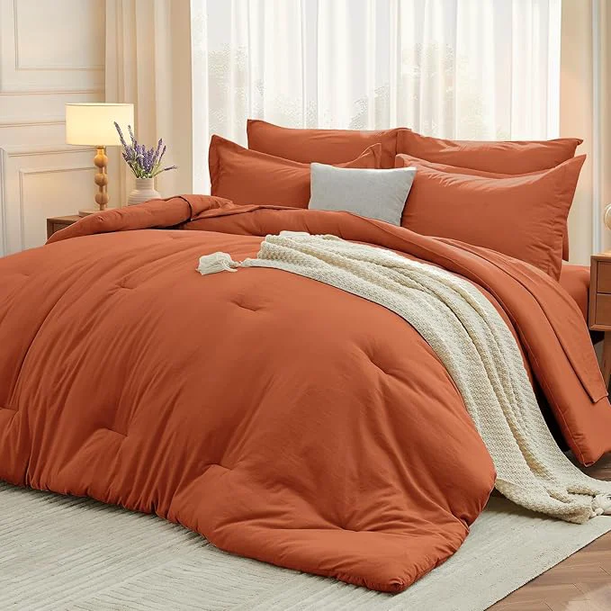 Fine Crafted MUXHOMO 7 Pieces California King Comforter Set Soft Bed in a Bag Cal King Size All Season Bedding Set with Comforter Flat Sheet Fitted Sheet Pillowcases amp Shams Burnt Orange Original