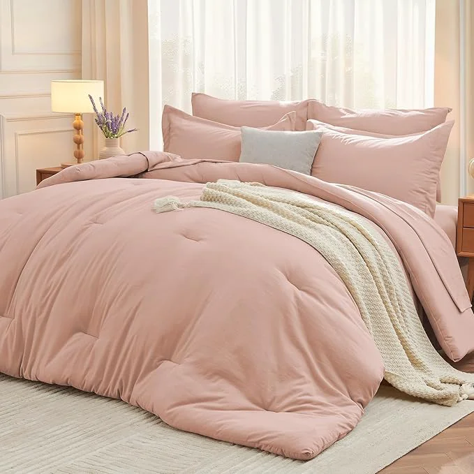 Environmentally Friendly MUXHOMO 5 Pieces Twin XL Comforter Set Soft Bed in a Bag Twin XL Size All Season Bedding Set with Comforter Flat Sheet Fitted Sheet Pillowcases amp Shams Rose Gold Recyclable
