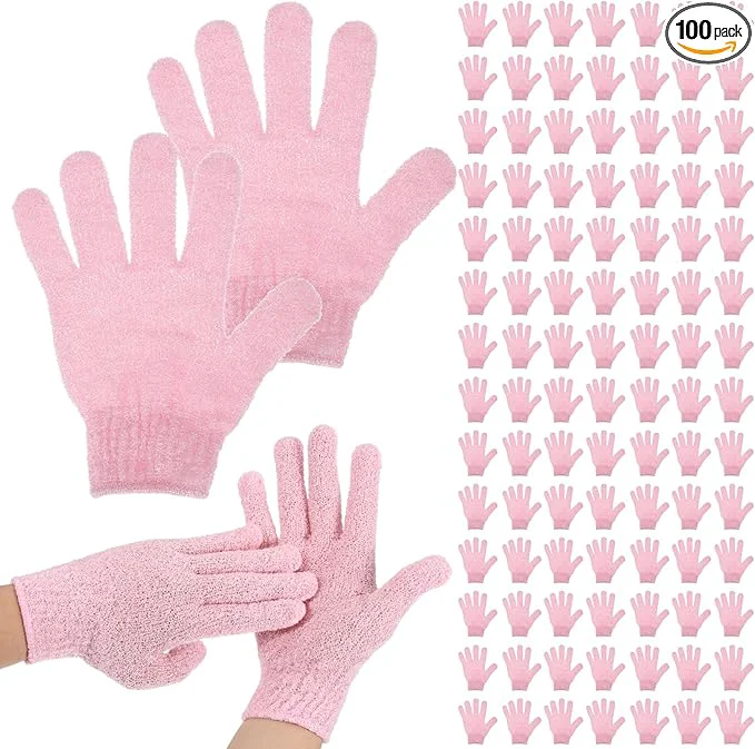 Excellent 50 Pairs Exfoliating Gloves for Body Bulk Double Sided Bath Scrub Gloves for High-Grade
