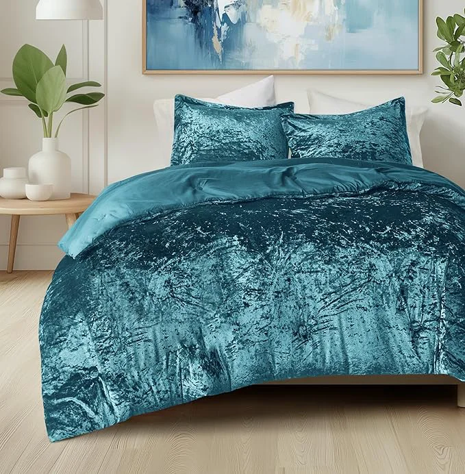 Dependable Comfort Spaces Juliette Luxe Comforter Set Velvet Lush with Soft Brushed Microfiber Reverse All Season Cozy Velvet Bedding Sets Fluffy Comforter Bed Set Matching Sham Teal Twin Twin XL 2 Piece Durable