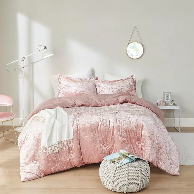 Artisan Comfort Spaces Juliette Luxe Comforter Set Velvet Lush with Soft Brushed Microfiber Reverse All Season Cozy Velvet Bedding Sets Fluffy Comforter Bed Set Matching Sham Blush Twin Twin XL 2 Piece Practical