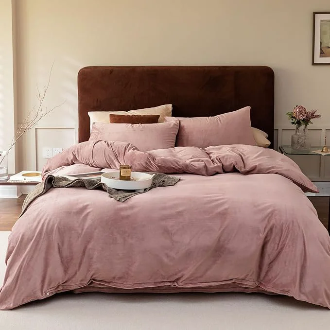 High-Performance Cottonight Pink Velvet Comforter Set – California King Dusty Pink Flannel Bedding – Thick Heavyweight Blush Pink Warm Blanket Quilts – Winter 3 Piece Set for Cal King Bed Traditional