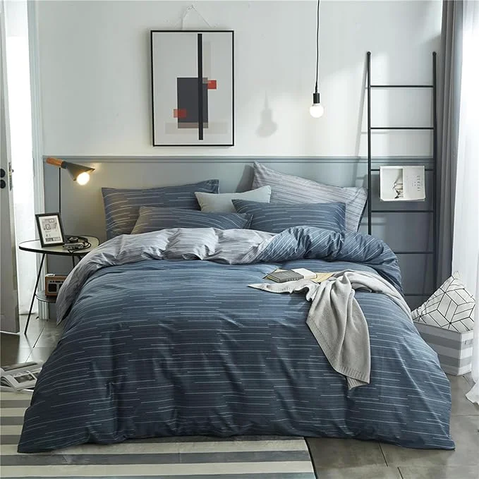 Exclusive HighBuy Navy Stripe Comforter Set 3 Pieces King Gingham Bedding Set Fluffy Down Dark Blue Striped Comforter King Art Decor Modern Chic Comforter with 2 Pillowcases All Season Casual