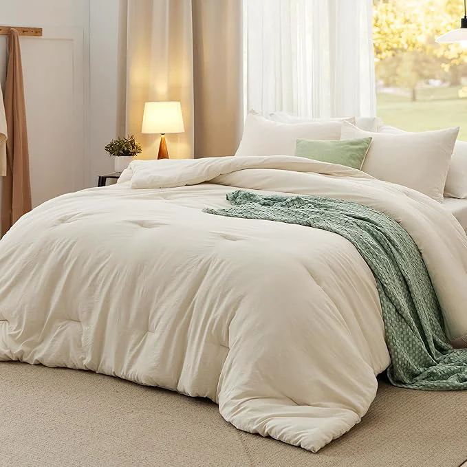 Elite Bedsure Full Comforter Set Cream Soft Prewashed Bedding for All Seasons 3 Pieces GentleSoft™ Bed Set 1 Lightweight Comforter 82 quot x86 quot and 2 Pillowcases 20 quot x26 quot Natural