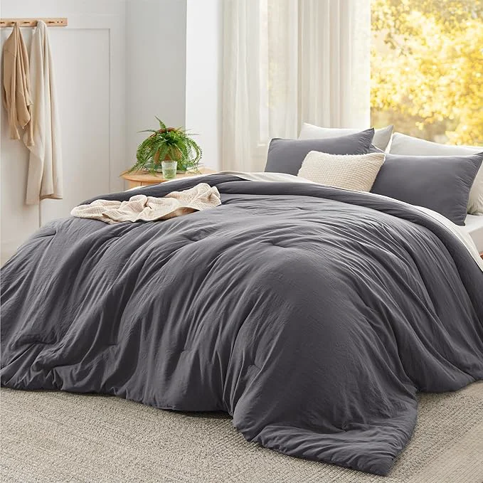 Versatile Bedsure Super King Plus Comforter Set Dark Grey Soft Prewashed Bedding for All Seasons 3 Pieces GentleSoft™ Bed Set 1 Lightweight Comforter 128 quot x120 quot and 2 Pillowcases 20 quot x36 quot Reusable