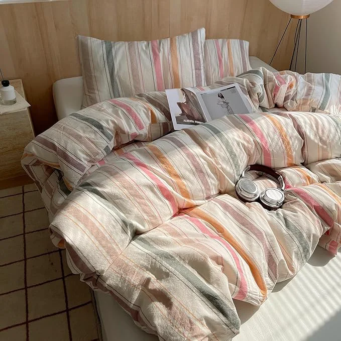 Clean HighBuy Boho Striped Comforter Set Full Size Geometric Bedding Comforter Multi Color Stripes Comforters Full Bedding Sets 3 Piece Striped Comforter Modern Bedding for Teen Boy Fluffy Soft