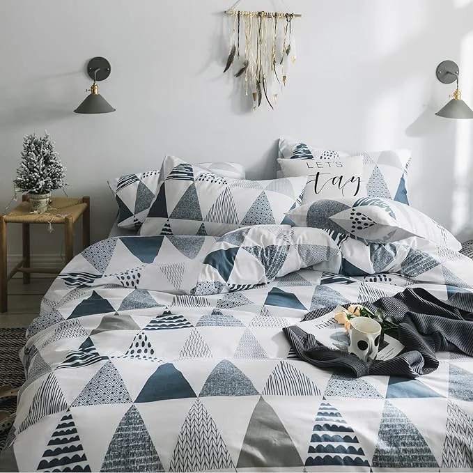 Minimalist HighBuy Twin XL Size Comforter Set Dark Blue Triangle Comforter Teen Boys Lightweight Soft Bedding Sets Art Decor Comforter Set 3 Pieces Fluffy Boho Geometric Comforter Quilt with 2 Pillow Shams User-Friendly