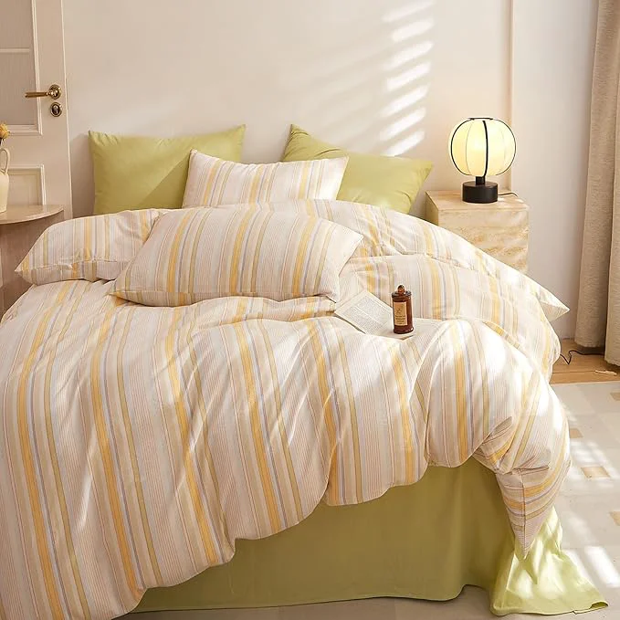Elite HighBuy Bohemian Full Comforter Set Yellow Striped Bedding Full Farmhouse Geometric Comforter Set Full Multi Color Stripes Pattern Bedding Set 3 Piece 1 Striped Comforter 2 Pillowcases Casual