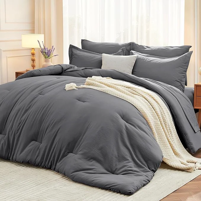 Smooth MUXHOMO 5 Pieces Twin Comforter Set Soft Bed in a Bag Twin Size All Season Bedding Set with Comforter Flat Sheet Fitted Sheet Pillowcases amp Shams Dark Grey World-Class