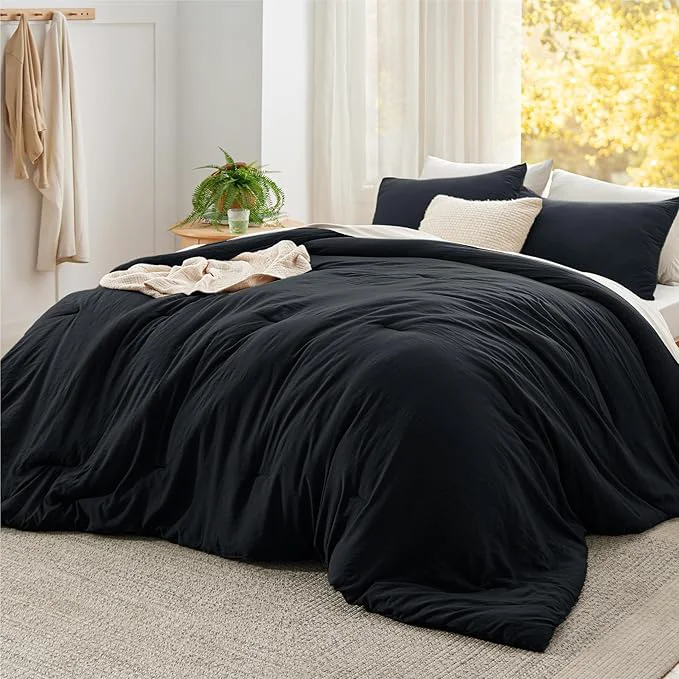 Artisan Bedsure Super King Plus Comforter Set Black Soft Prewashed Bedding for All Seasons 3 Pieces GentleSoft™ Bed Set 1 Lightweight Comforter 128 quot x120 quot and 2 Pillowcases 20 quot x36 quot Minimalist