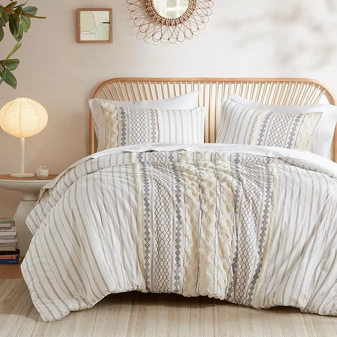Responsible INK IVY Imani Cotton Duvet Mid Century Modern Design All Season Comforter Cover Bedding Set Matching Shams King Cal King Ivory Chenille Tufted Accent 3 Piece Detailed