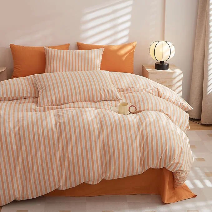Long-Lasting HighBuy Orange Striped Comforter Twin XL Size Boys Teen Gingham Pattern Bedding Set Boys Girls Comforter Sets Geometric Striped Down Bedding Sets for All Season Carefully Designed