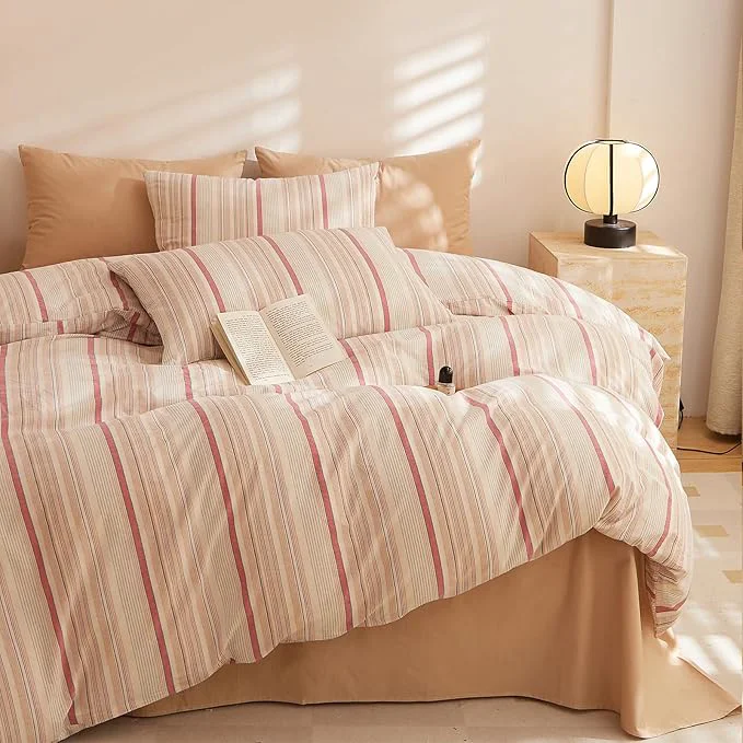 Trusted HighBuy Boho Striped Comforter Set Full Size Brown Pink Stripes Pattern Printed Bedding Comforter Sets All Season Comfy Soft Comforter Fluffy Stripe Bedding Set 1 Comforter 2 Pillowcases World-Class