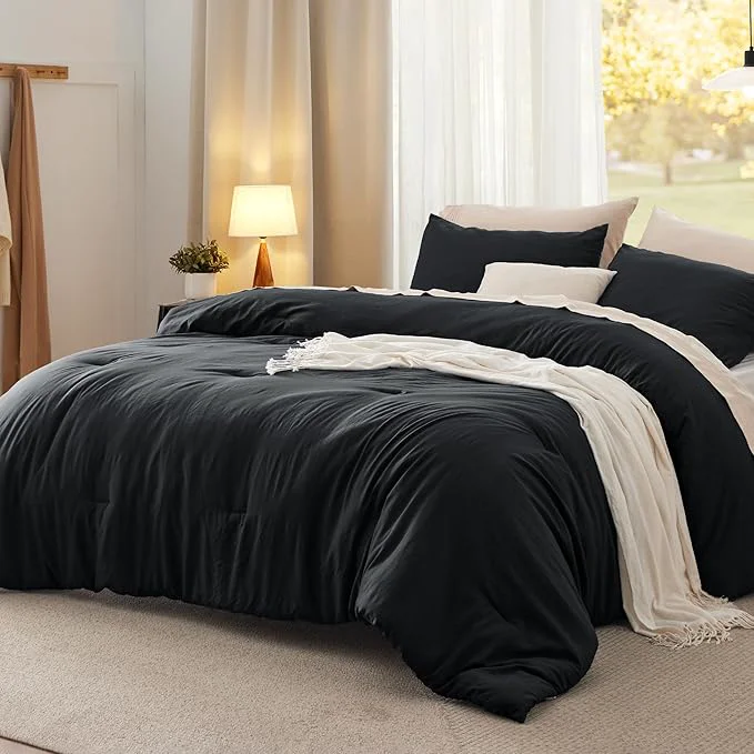 Comfortable Bedsure California King Comforter Set Black Soft Prewashed Bedding for All Seasons 3 Pieces GentleSoft™ Bed Set 1 Lightweight Comforter 104 quot x96 quot and 2 Pillowcases 20 quot x36 quot Reliable