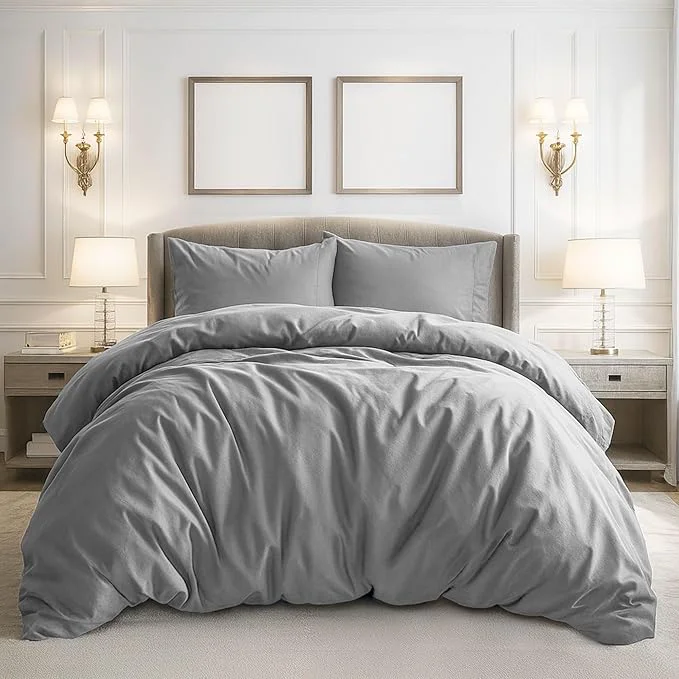 Advanced Pure Bedding Duvet Cover Queen Size – 3 Pieces Extra Soft Bedding Set Includes 1 Duvet Cover 90×90 Inches with Zipper Closure amp 2 Pillow Shams Comforter Not Included Light Grey Detailed