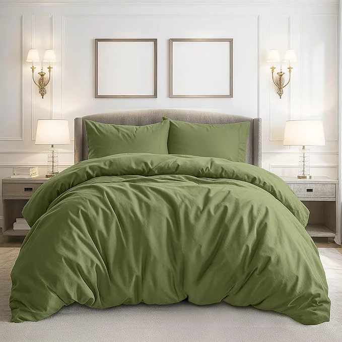 Certified Pure Bedding Duvet Cover Queen Size – 3 Pieces Extra Soft Bedding Set Includes 1 Duvet Cover 90×90 Inches with Zipper Closure amp 2 Pillow Shams Comforter Not Included Olive Green Recyclable