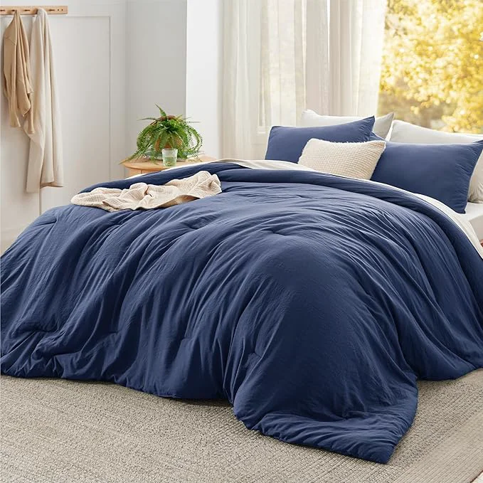 Stylish Bedsure Super King Comforter Set Navy Soft Prewashed Bedding for All Seasons 3 Pieces GentleSoft™ Bed Set 1 Lightweight Comforter 120 quot x120 quot and 2 Pillowcases 20 quot x36 quot Minimalist