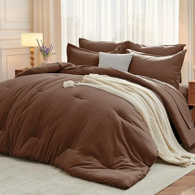 Fast MUXHOMO 5 Pieces Twin Comforter Set Soft Bed in a Bag Twin Size All Season Bedding Set with Comforter Flat Sheet Fitted Sheet Pillowcases amp Shams Brown Stylish