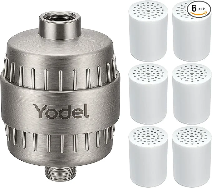 Exceptional Yodel Shower Filter with 6 Cartridge Brushed Nickel Flexible