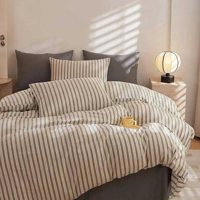 Elegant HighBuy Queen Size Comforter Set Boho Grey Gingham Comforter Set Striped Bedding Set Fluffy 3 Piece All Season Lightweight Geometric Chic Comforter Modern Art Decor Bedding Sets Queen Effective