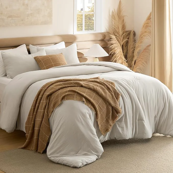 Casual Bedsure Full Comforter Set Beige Soft Prewashed Bedding for All Seasons 3 Pieces GentleSoft™ Bed Set 1 Lightweight Comforter 82 quot x86 quot and 2 Pillowcases 20 quot x26 quot Excellent