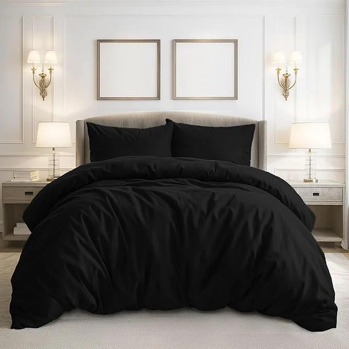 First-Class Pure Bedding Duvet Cover Queen Size – 3 Pieces Extra Soft Bedding Set Includes 1 Duvet Cover 90×90 Inches with Zipper Closure amp 2 Pillow Shams Comforter Not Included Black Fashionable