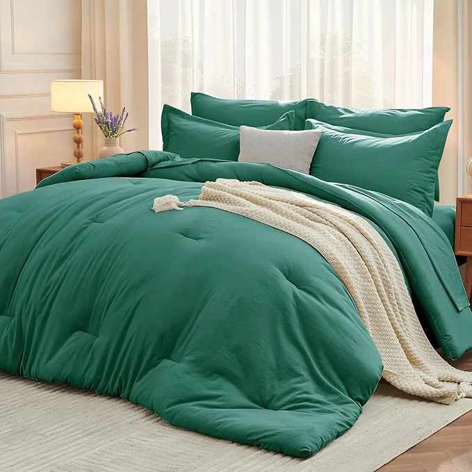 Refined MUXHOMO 7 Pieces King Comforter Set Soft Bed in a Bag King Size All Season Bedding Set with Comforter Flat Sheet Fitted Sheet Pillowcases amp Shams Emerald Green Detailed