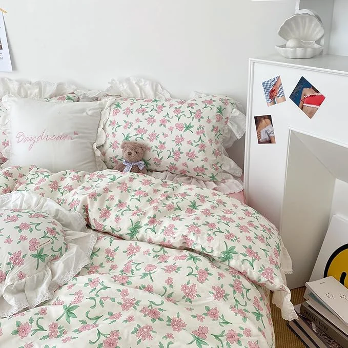 Innovative HighBuy White Ruffle Comforter Set Twin XL with Blush Flower Romantic Lace Comforter with 2 Ruffle Lace Pillowcases Coquette Cottagecore Bedding Set 3 Piece Shabby Chic Floral Comforter Sets Next-Generation