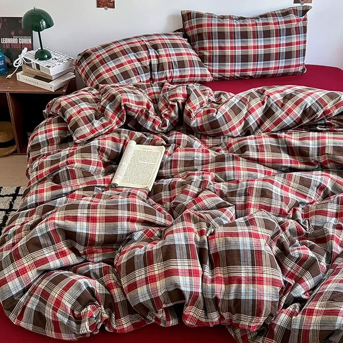 Versatile HighBuy Twin XL Comforter Set Red Gingham Bedding Comforter with 2 Pillowcases Modern Style Grid Plaid Comforter Set Fluffy Soft Lightweight Gingham Bedding Set 1 Comforter and 2 Pillowcases Effective