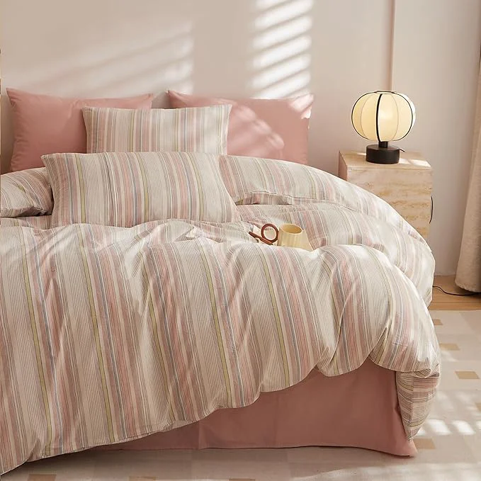 Green HighBuy Twin XL Size Comforter Set 3 Piece Striped Bedding Set White Pink Stripes Comforter Teen Lightweight Down Comforters for All Season 1 Stripe Comforter with 2 Pillowcases Durable