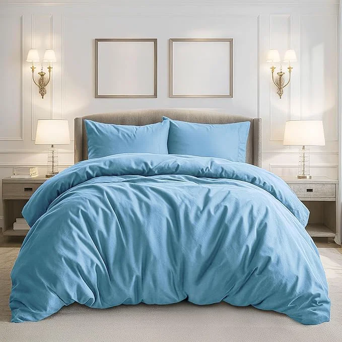 Reliable Pure Bedding Duvet Cover Queen Size – 3 Pieces Extra Soft Bedding Set Includes 1 Duvet Cover 90×90 Inches with Zipper Closure amp 2 Pillow Shams Comforter Not Included Sky Blue