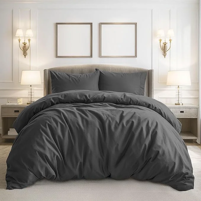 Enhanced Pure Bedding Duvet Cover King Size – 3 Pieces Extra Soft Bedding Set Includes 1 Duvet Cover 104×90 Inches with Zipper Closure amp 2 Pillow Shams Comforter Not Included Dark Grey Specialty
