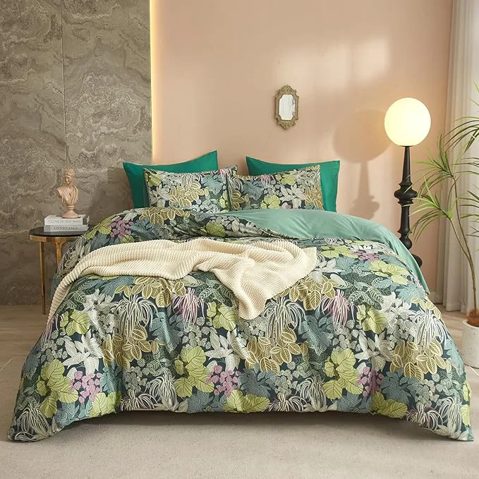Consistent HighBuy Luxury Soft Comforter Set King Size Topical Green Leaves Cottagecore Comforter Set Fluffy Aesthetic Bedding Comforter Modern Style with 2 Pillowcases for Women Men Reusable